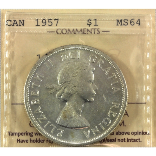 Silver $1 1957 1 WL ICCS MS64