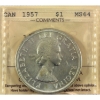 Image 1 : Silver $1 1957 1 WL ICCS MS64