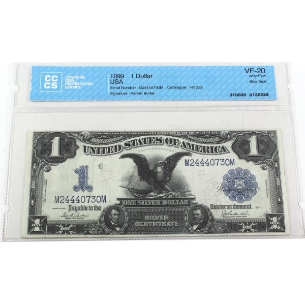 USA 1899 FR-232 $1 Silver Certificate Blue Seal CCCS VF20 Parker-Burke SN: M24440730M