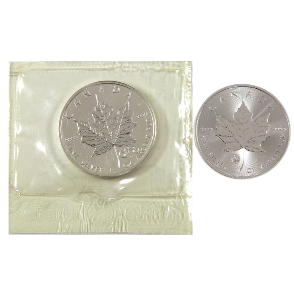 2x 1oz 1999-2000 & 2024 $5 Silver Maple Leaf .9999 Fine Silver Rounds w/ Privy Marks. 2pcs.