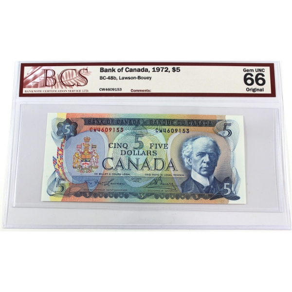 BC-48b 1972 $5 BCS GEM UNC66 Original Lawson-Bouey SN: CW4609153