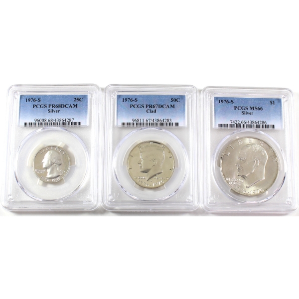 USA 1976S Mixed Denomination PCGS MS66 to PR68. 3pcs.