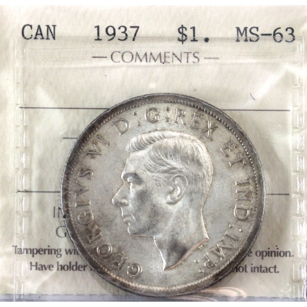 Silver $1 1937 ICCS MS63