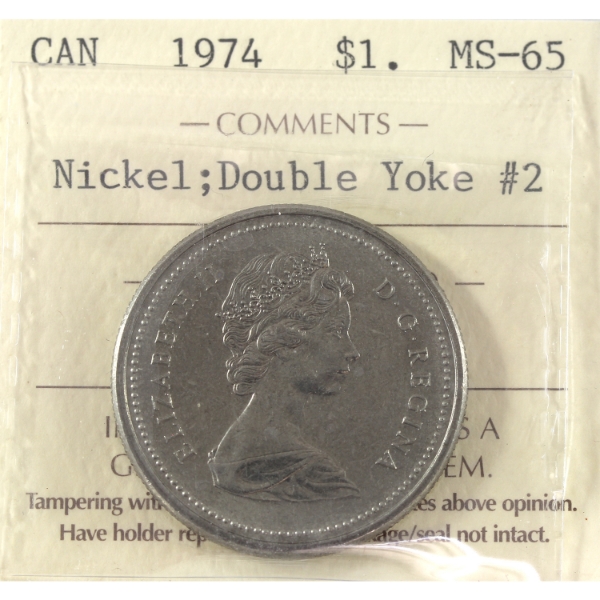 Nickel $1 1974 Double Yoke #2 ICCS MS65