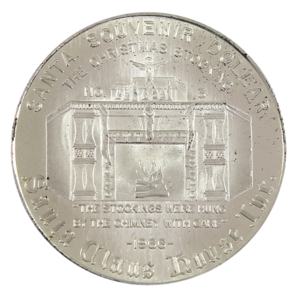Santa Claus House Inc 1966 Santa Souvenir Dollar- The Christmas Stocking 19.47g .925 Fine Silver