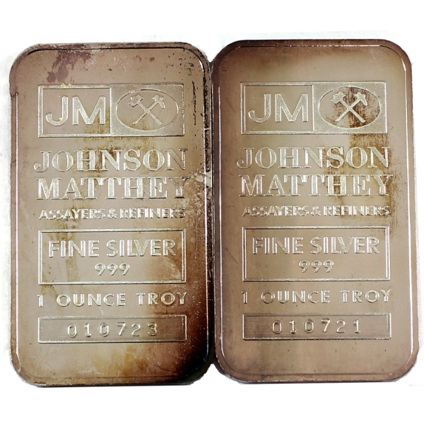 2x 1oz JM Johnson Matthey .999 Fine Silver Bars w/ TD Bank Back. 2pcs. (Tax Exempt)