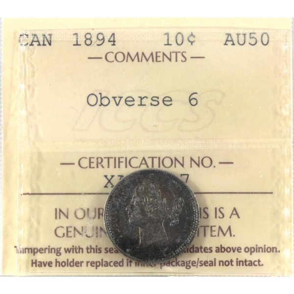 10-cent 1894 Obv 6 ICCS AU50