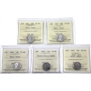 Image 1 : 10-cent 1964, 1965, 1966, 1968 Nickel & 1969 SD ICCS PL66 Heavy Cameo. 5pcs