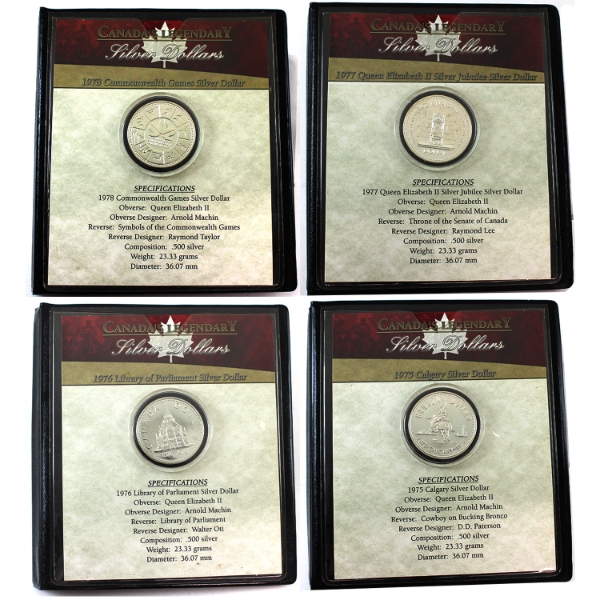 1975-1978 First Commemorative Mint Silver Dollar Folders. 4pcs. 