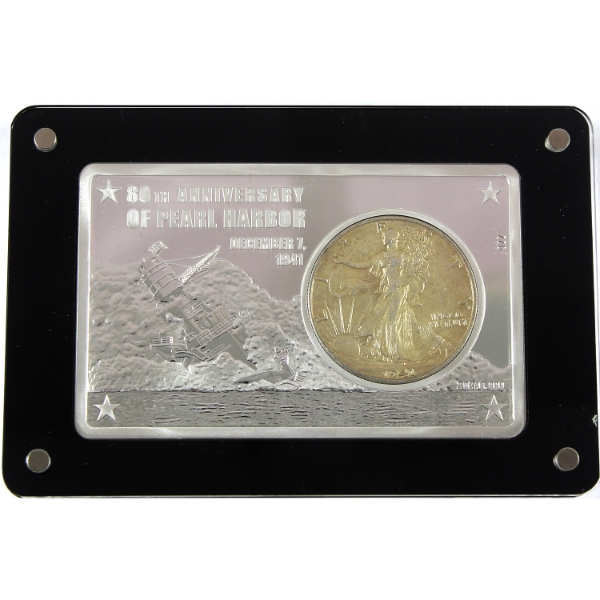 USA The 80th Anni. Pearl Harbor 2oz .999 Fine Silver Bar & 1941 Walking Liberty Half Dollar Set — image 33
