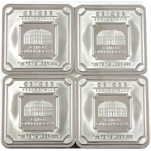 4x 1oz Geiger Edelmetalle 2x Consecutive Pairs .999 Fine Silver Bars. 4pcs (Tax Exempt)