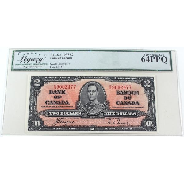 BC-22c 1937 $2 Legacy CUNC64 PPQ Coyne-Towers SN:E/R9092477