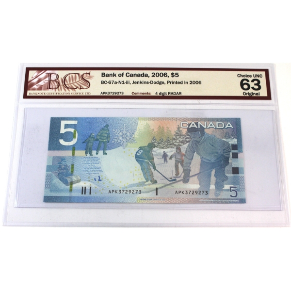 RADAR BC-67a-N1-iii 2006 $5 4-Digit RADAR BCS CUNC63 Original Jenkins-Dodge SN: APK3729273