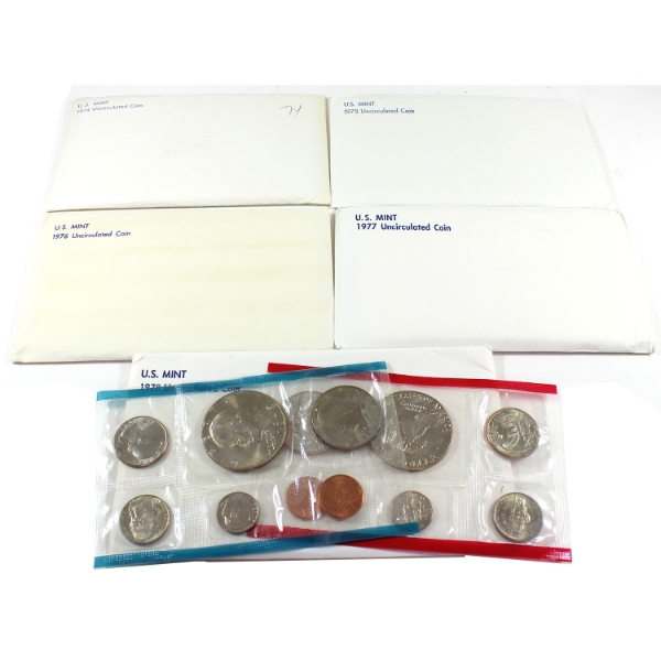 USA 1974-1978 Uncirculated Coin Sets. 5pcs.