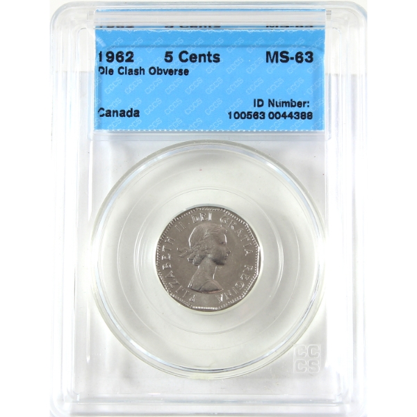 5-cent 1962 Die Clash Obverse CCCS MS63