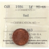 Image 1 : 1-cent 1986 ICCS MS66 Red