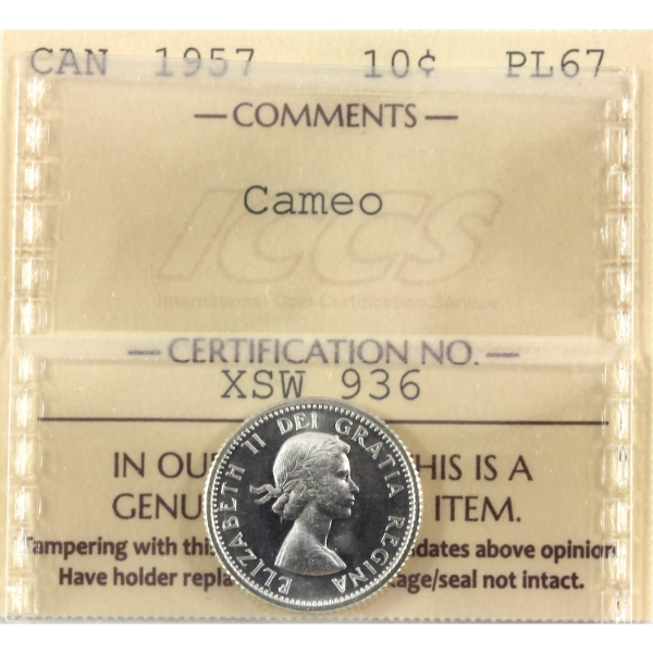 10-cent 1957 PL67 Cameo