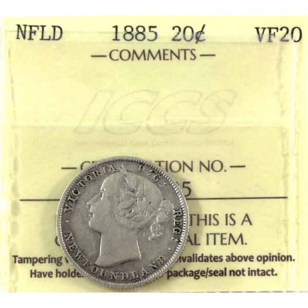 Newfoundland 20-cent 1885 ICCS VF20