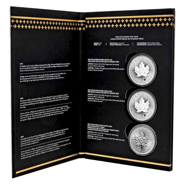 2022-2024 $5 Treasured Maple Leaf Effigies 3-Piece Fine Silver Set (Tax Exempt)