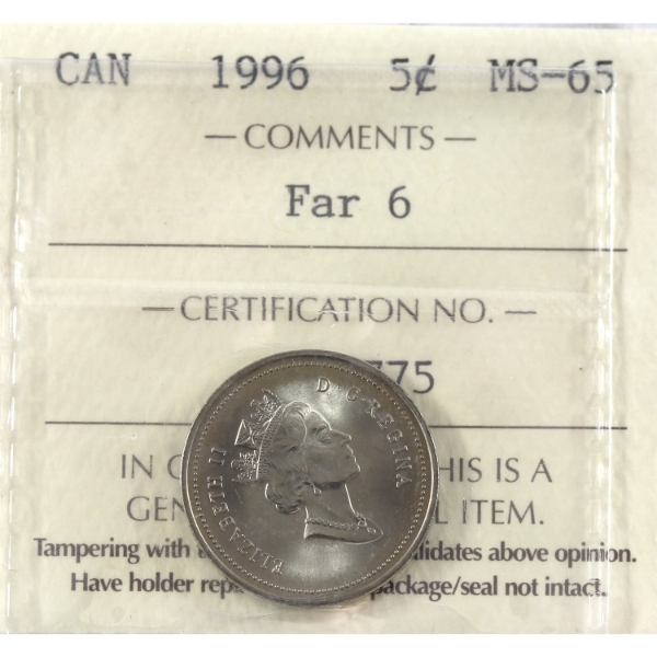 5-cent 1996 Far 6 ICCS MS65
