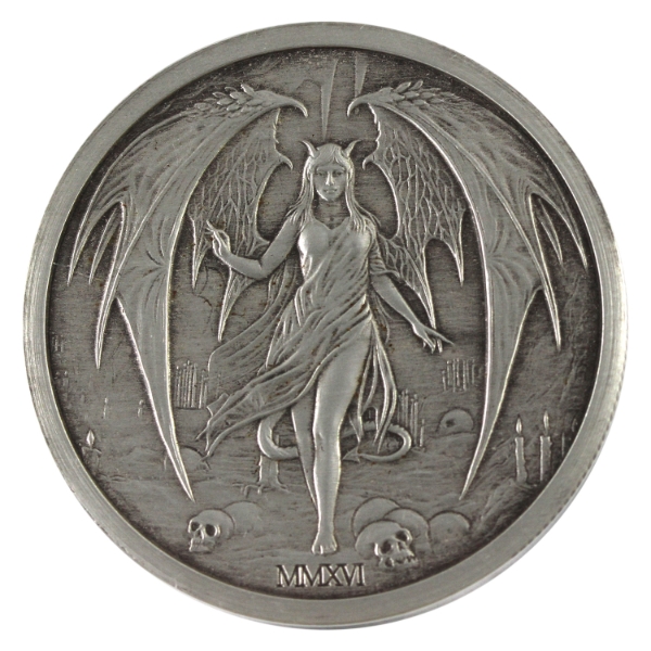 2oz Pheli Mint 2016 Temptation of the Succubus .999 Fine Silver Antique Finish Round (Tax Exempt)