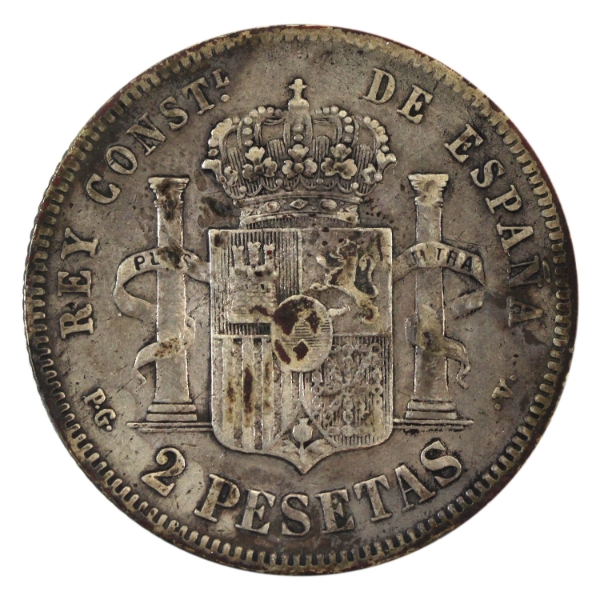 Spain Silver 1894 2 Pesetas VF