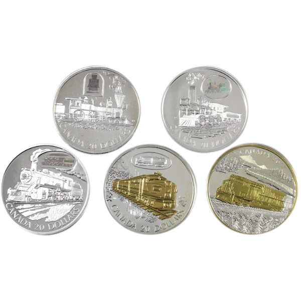 2000-2017 $20 Trains & Locomotives Silver Coins. 5pcs
