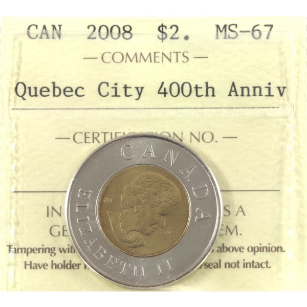 $2 2008 Quebec City 400th Ann. ICCS MS67