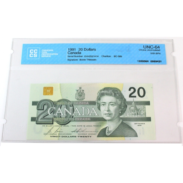 BC-58b 1991 $20 CCCS CUNC64 Bonin-Thiessen SN: EVH2521414