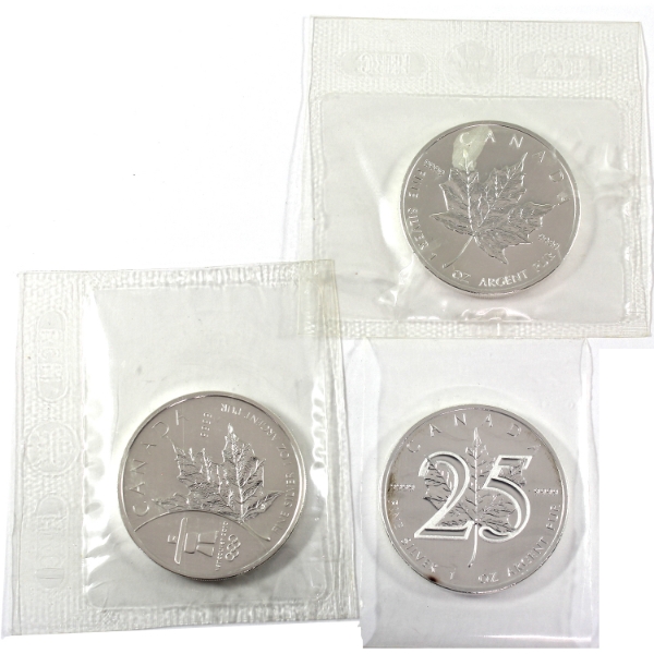 3x 1oz $5 2007-2013 Silver Maple Leaf .9999 Fine Silver Rounds. 3pcs. (Tax Exempt)
