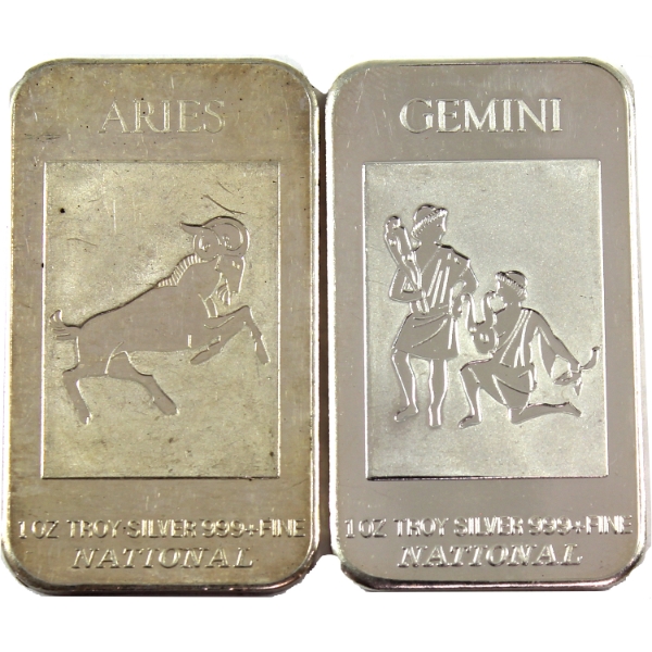 2x 1oz National Refiners Vintage Zodiac Series .999+ Silver Bars. 2pcs (Tax Exempt)