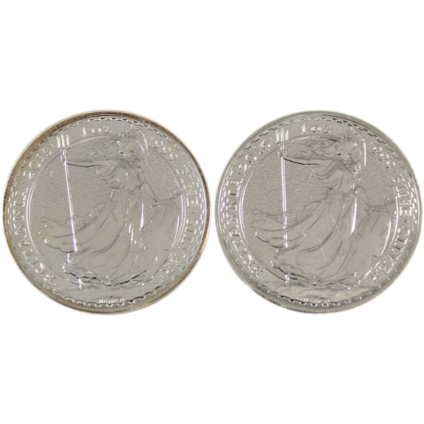 2x 1oz Great Britain 2015 & 2016 £2 Britannia .999 Fine Silver Rounds. 2pcs (Tax Exempt)