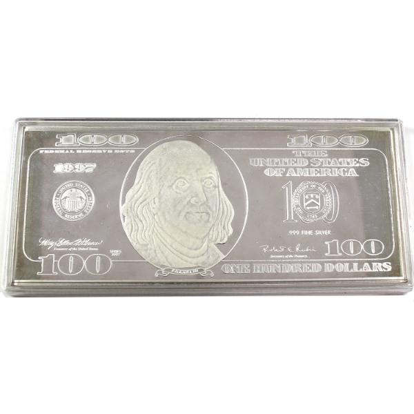 4oz USA 1997 $100 Banknote .999 Fine Silver Bar (Tax Exempt)