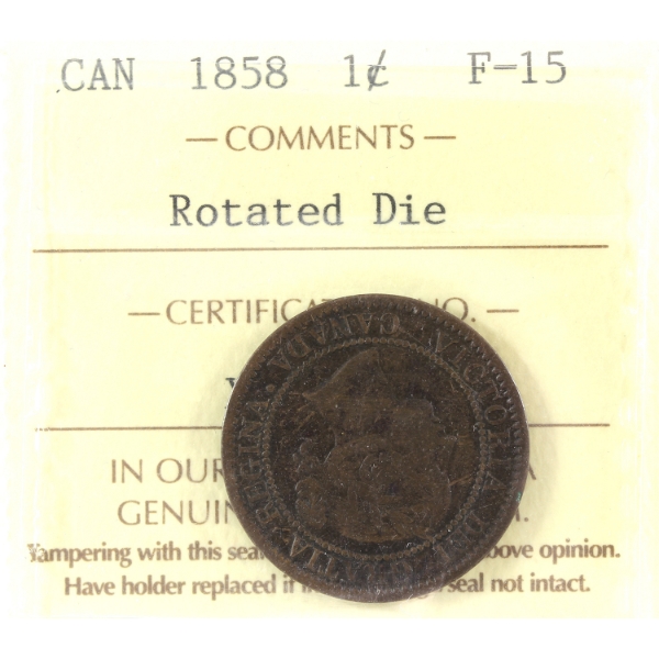 1-cent 1858 Rotated Die ICCS F15