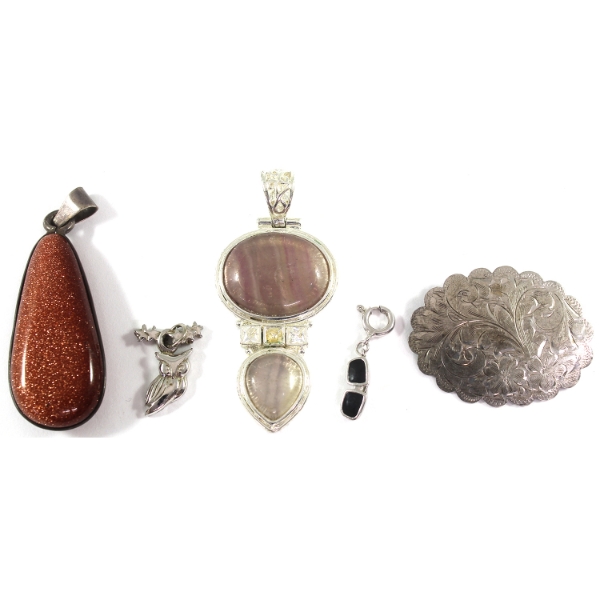 Group Lot of Sterling Silver Pendants & Brooch, 58.15g Lot Total!