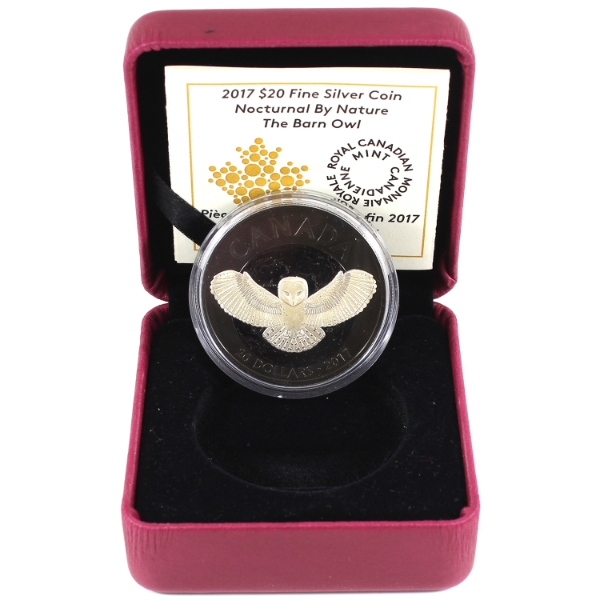 2017 $20 Nocturnal By Nature: The Barn Owl 1oz .9999 Fine Silver Coin (Tax Exempt)