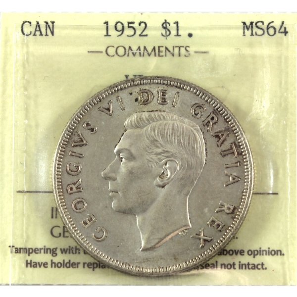 Silver $1 1952 WL ICCS MS64