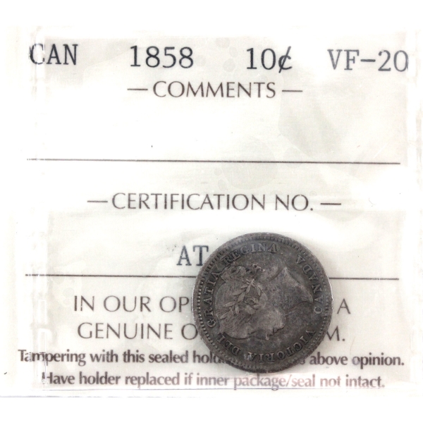 10-cent 1858 ICCS VF20