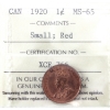 Image 1 : 1-cent 1920 Small ICCS MS65 Red 