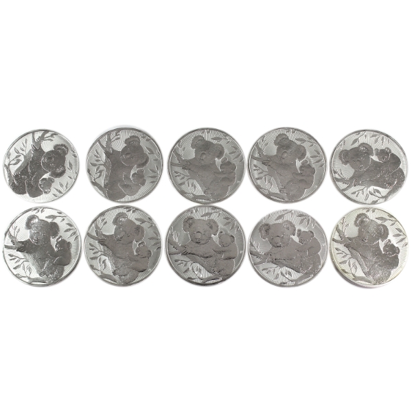 20oz Lot Total! 10x 2oz Australia 2018 $2 Koala .9999 Fine Silver Coins in Tube. 10pcs.