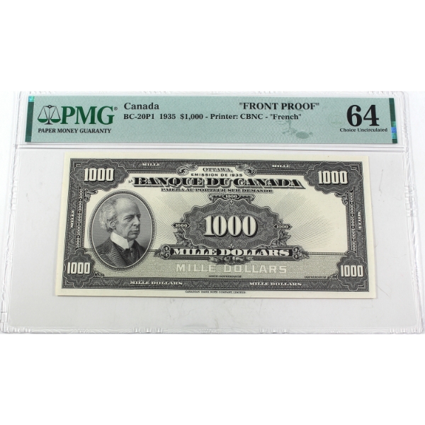 BC-20P1 1935 $1000 French "Front Proof" PMG CUNC64 