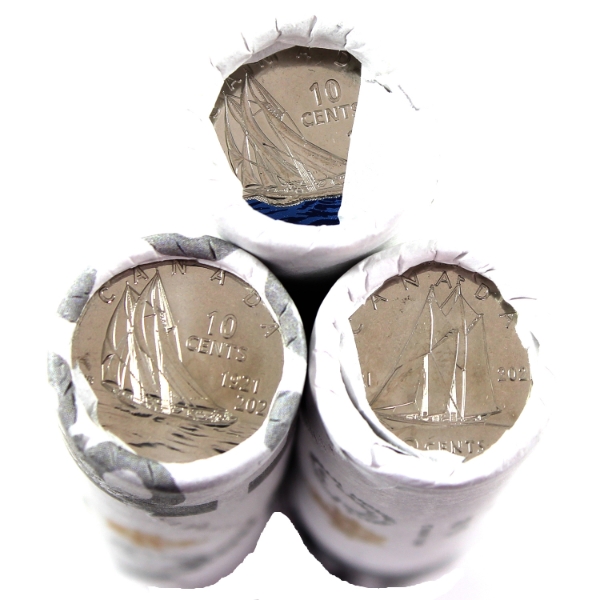 2021 10-cent Special Wrap Roll Collection - 100th Anniversary of the Bluenose. 3 Rolls.