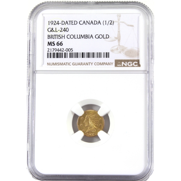 Canada 1924 Gold British Columbia Dollar Token G&L-240 NGC MS66