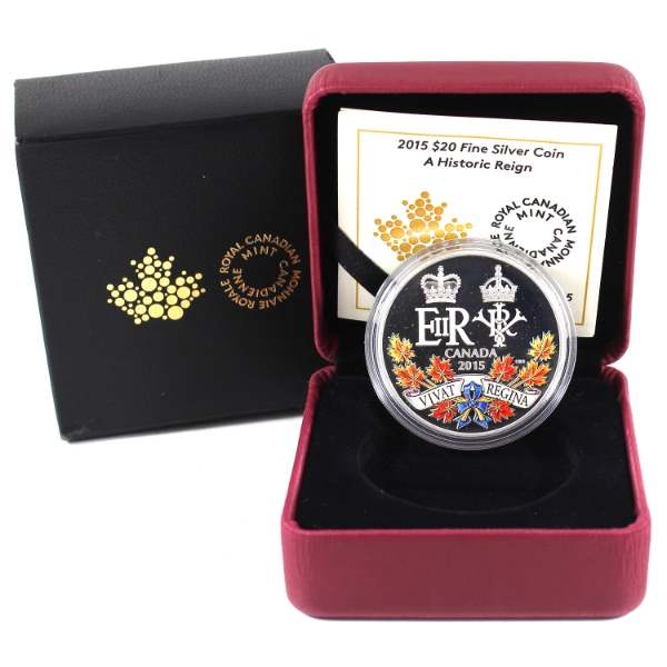 2015 $20 A Historic Reign Fine Silver Coin w/ Selective Colour (Tax Exempt)