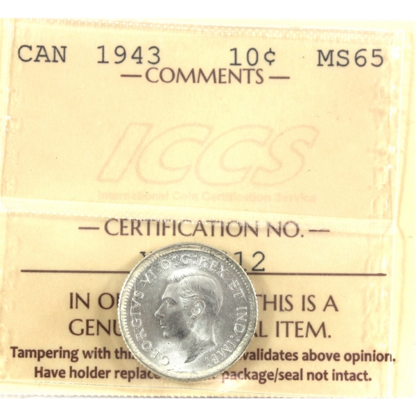 10-cent 1943 ICCS MS65