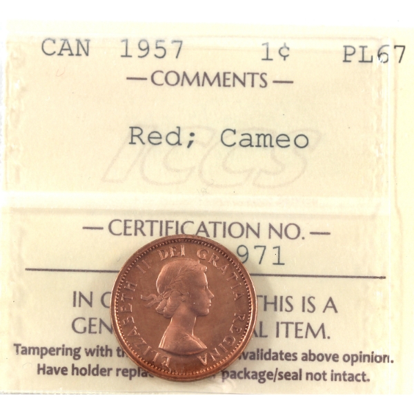 1-cent 1957 ICCS PL67 Red Cameo