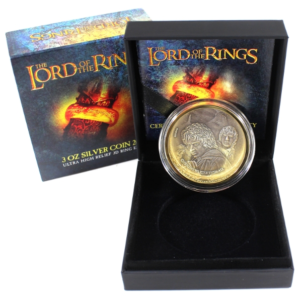 Samoa Silver 2023 $5 The One Ring 3oz .999 Fine Silver Coin w/ Antique Finish & 24K Gold Plating