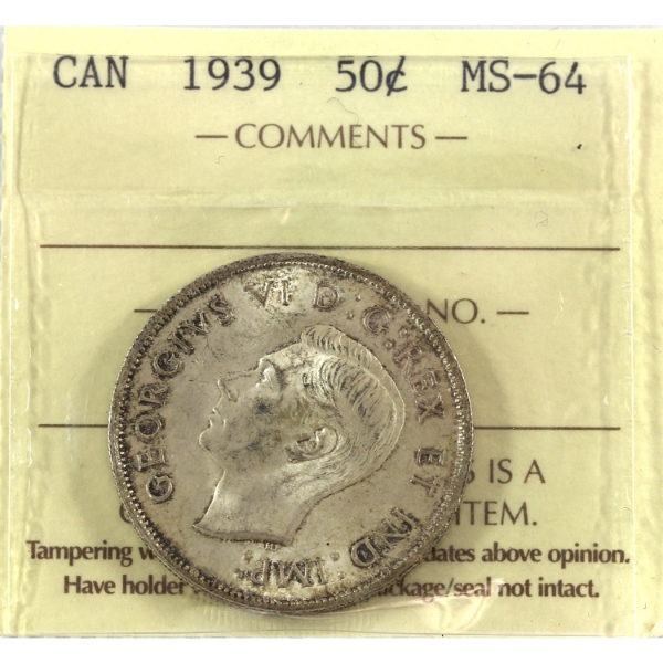 50-cent 1939 ICCS MS64