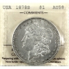 USA 1878-S Silver Morgan Dollar ICCS AU58