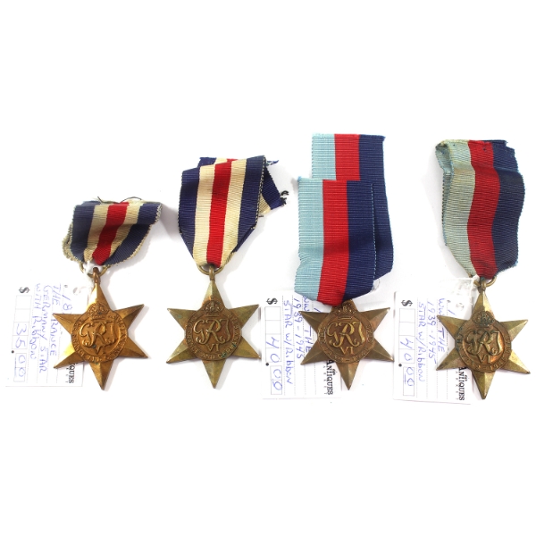 Group Lot of 2x 1939-1945 Star & 2x France and Germany Star Medals. 4pcs.